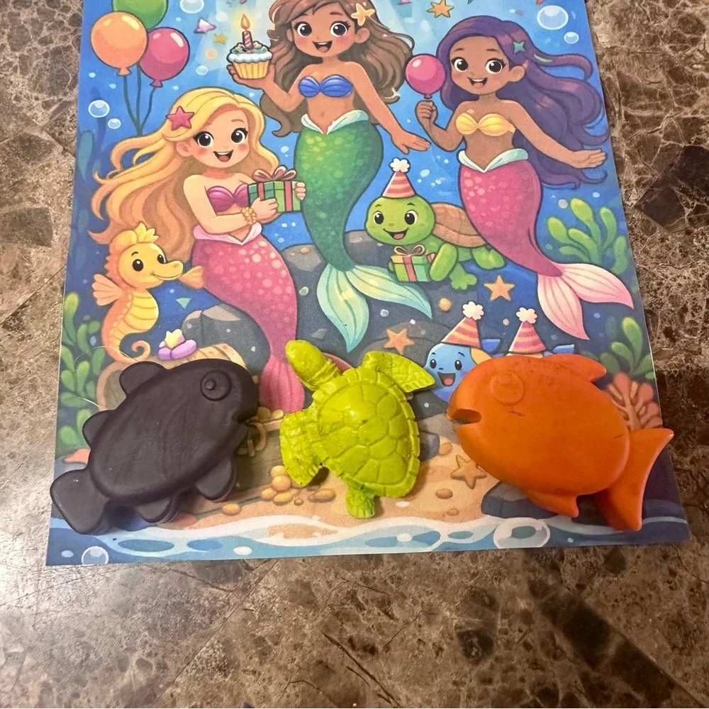 Handmade Mermaid Themed Crayon Birthday Card NEW